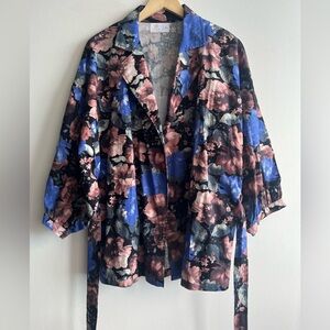 Floral Cotton Jacket with Balloon Sleeves Size 2XL Jacket | Moody Romantic